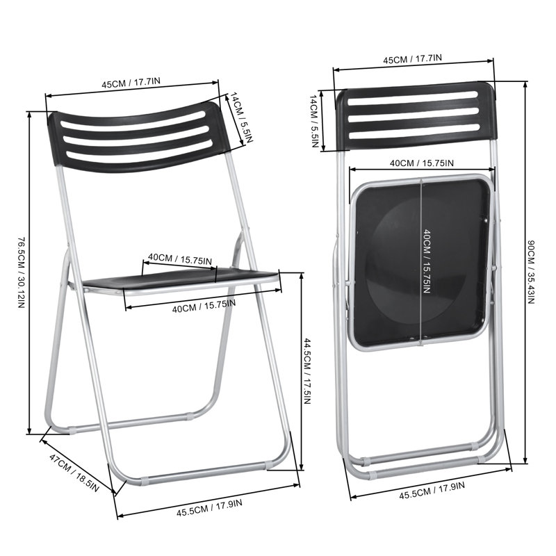 Khanh Plastic Stackable Folding Chair Folding Chair Set, Black/Silver