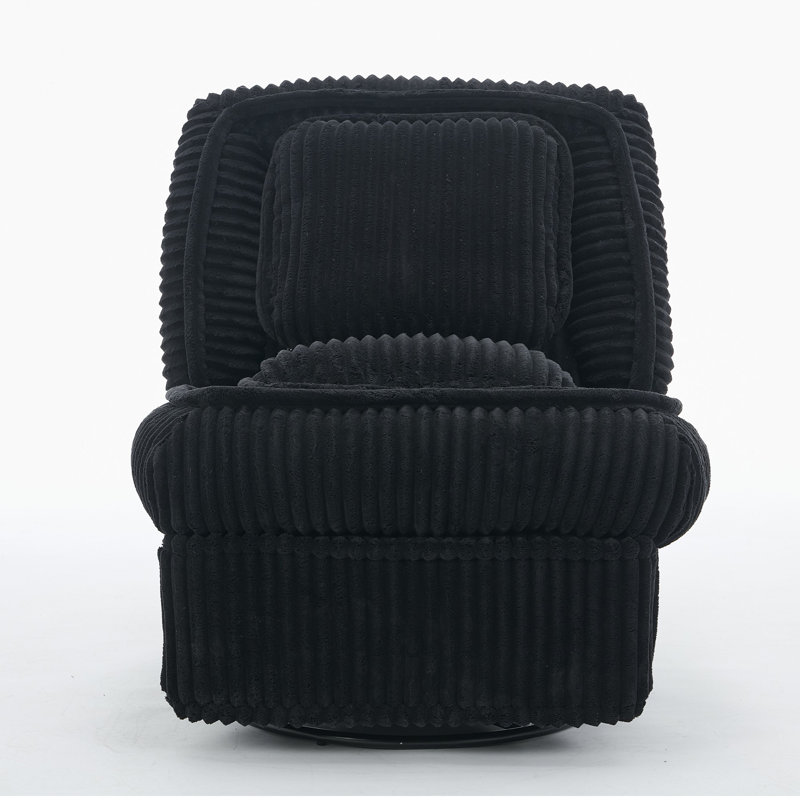Chaise berçante pivotante rembourrée, Velours côtelé noir / polyester