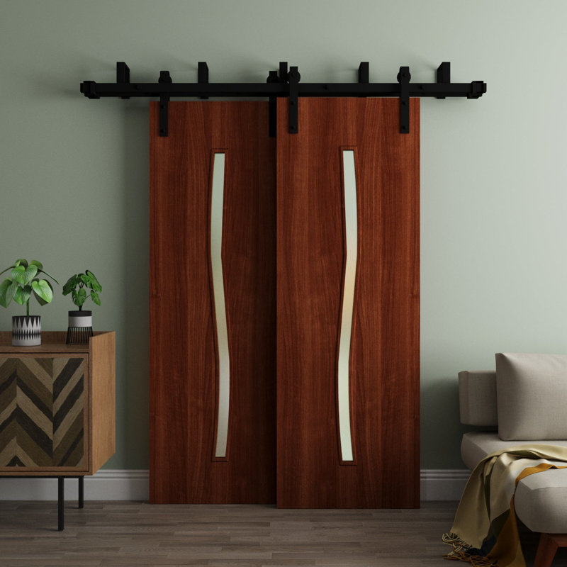 Portes de grange coulissantes pour garde-robe - Essentiel 8002 - Ensemble de quincaillerie de rails modernes de 6,6 pi - Portes de garde-robe de chambre en bois massif