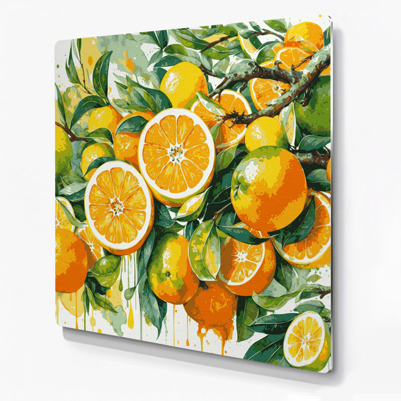 «Fruit Yuzu Brown», art mural en métal, H 32 po x l 32 po