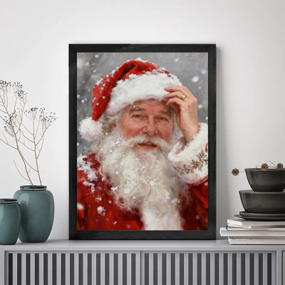 Reproduction d'art encadré noir, père Noël rétro en hiver, peinture à l'huile réaliste