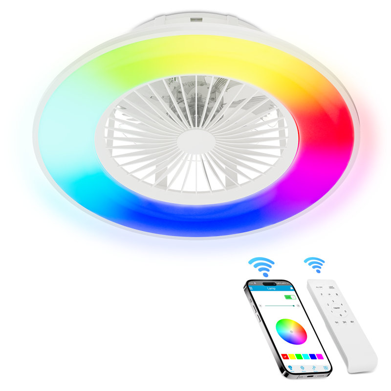 Ventilateur de plafond à profil bas de 22 po avec lumière DEL Télécommande RVB Amaaz Haut-parleur Bluetooth intelligent pour la chambre à coucher et le salon
