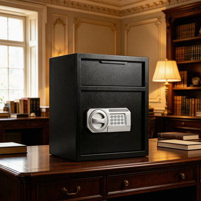 Commercial Drop Slot Safe for Cash Deposits, Digital Password Lock Security Cabinet with Emergency Keys and Anti-Theft Alarm, for Home Office Business Use