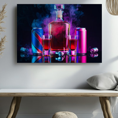 Toile dans une composition étonnamment vibrante, une bouteille d'art cognac Hennessy qui attire l'attention au centre
