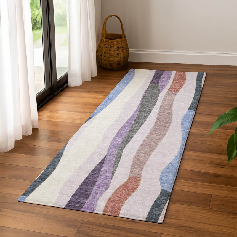 Premium Machine Washable Mayfield AMF2188 Striped Rug, 2'3" x 7'6" Runner, Lavender