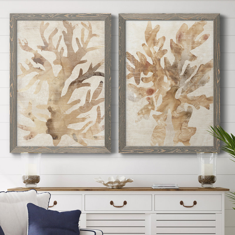Parchemin Coral III, toile encadrée de qualité supérieure - prête à être accrochée, Toile avec cadre gris