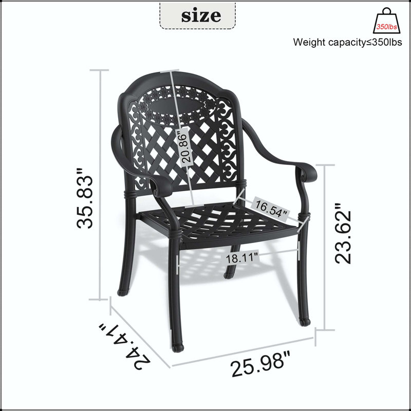 Chaise de patio en fonte d'aluminium avec coussins rouges (ensemble de 2)