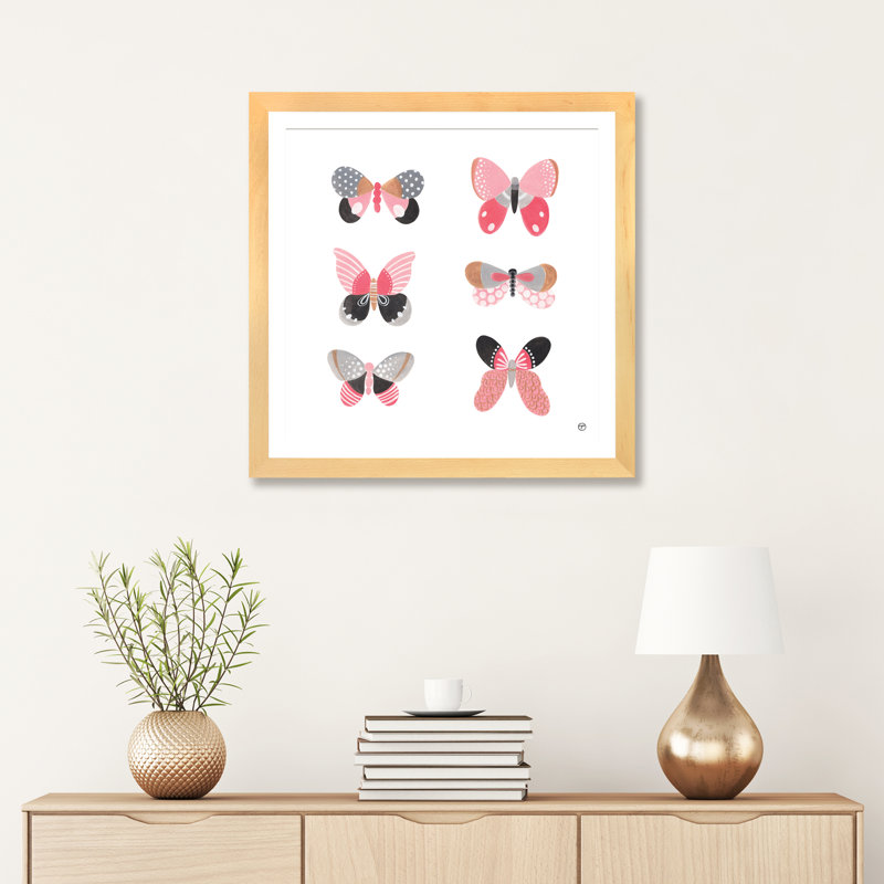 6 papillons art, H 24 po x l 24 po x P 1 po, Papier encadré naturel