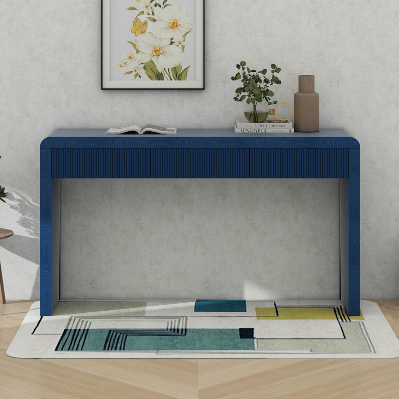 Console rustique avec 3 tiroirs cannelés, Marine