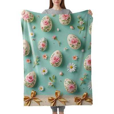 Jeté 30 pi x 40 po Vintage Floral Roses Golden Bows