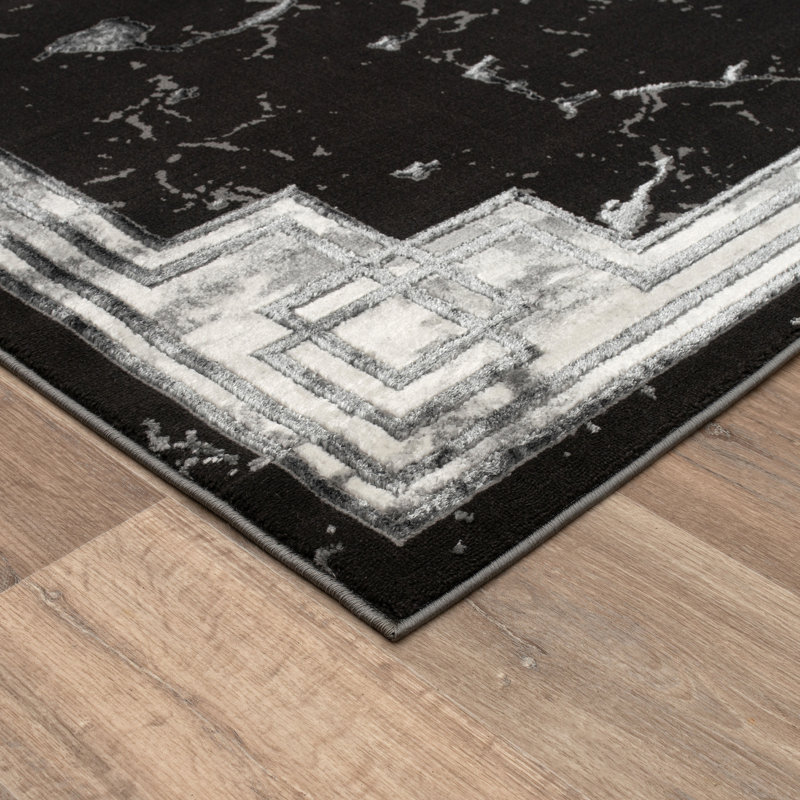 Monaco Series Abrstract Black/Gray/Ivory/Beige Area Rug, Rectangle 7'9" x 10'2"