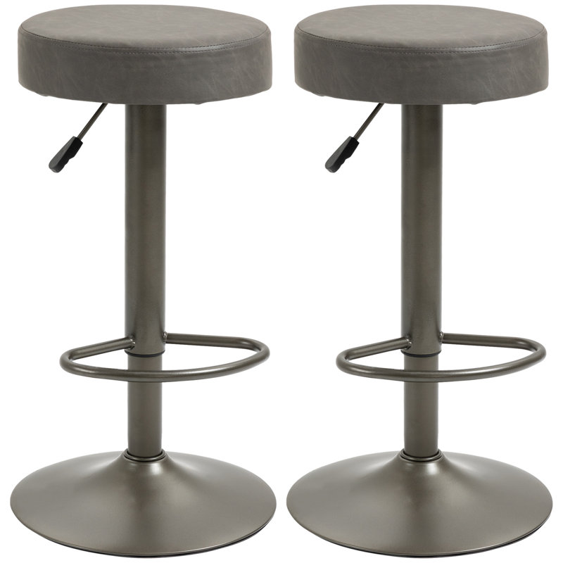 Modern Adjustable Bar Stools Set of 2, Swivel Barstools, Dark Grey