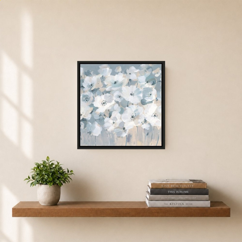 «Breezy Garden» par Danhui Nai - impression sur toile, 30" H x 40" W, Beveled Floating Frame, Champagne