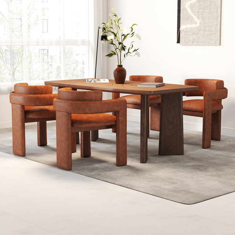 Modern Rectangular Dining Set With Upholstered Chairs With Backrest And Armrest, Brown, Brown, 5 Pieces: Table, 4 Chairs