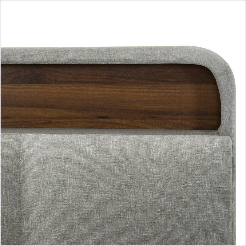 Lit plateforme tapissier avec tête de lit à rangement, capteur de lumière et ensemble de prises et ports USB, Gris, Double
