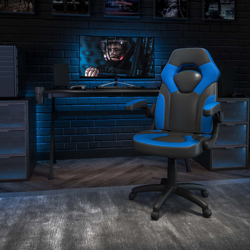 Ariquer High-Back Racing Style Gaming Chair with Headrest and Flip-Up Arms, Blue