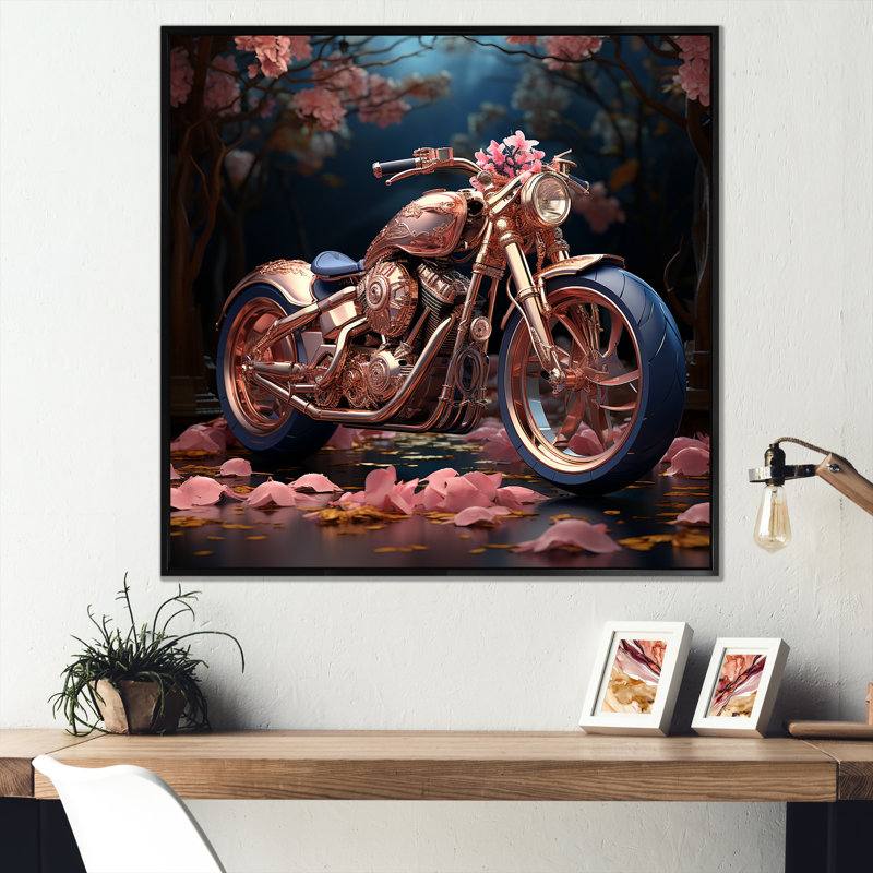 «Rustic Pink Chopper Bike» sur toile, Cadre flottant noir, H 36 po x l 36 po