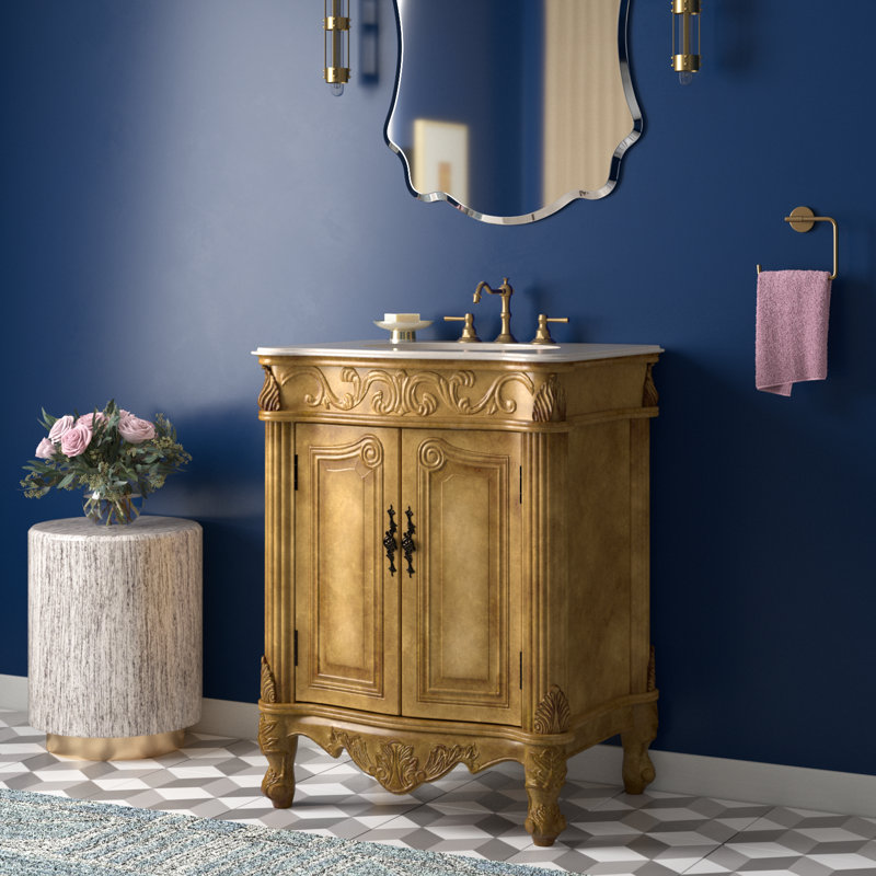27'' Single Bathroom Vanity with Top, Tan, Guangxi White