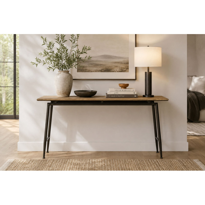 Console rectangulaire Oak Crest avec pieds en métal couleur blé – Placage en chêne blanc américain