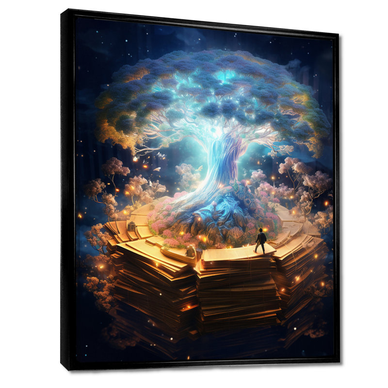 «The Universe l'intérieur du livre magique», art mural surréalisme, H 20 po x l 12 po x P 1 po, Cadre flottant noir
