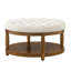 Grande table basse ronde en lin rembourré, L 32,5 po x l 32,5 po, H 18 po, facile à assembler avec des outils de rangement en bois, largeur de 32,5 po, hauteur 18, stable et confortable