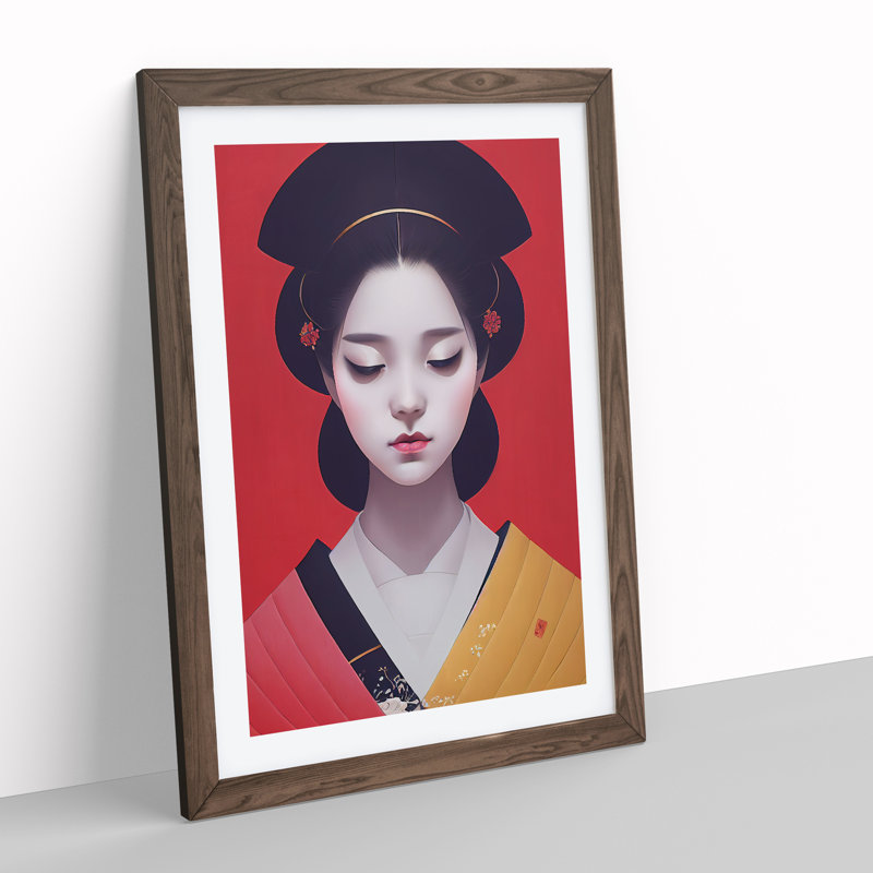 XV1022-3419X Peaceful Geisha - - Wall Art, 36cm H x 27cm W, Walnut Framed