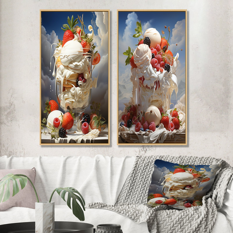 Pavlova Paradise Dessert - Ensemble de 2 décorations murales de desserts, Encadrement brun, H 32 po x l 33 po