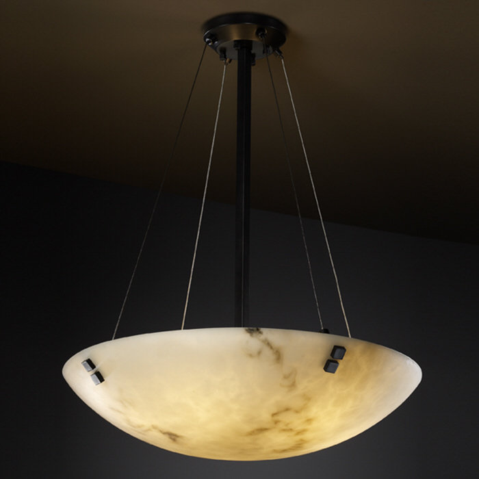 3 - Light Dome Pendant, Concentric Circles, Brushed Nickel, Square Bowl