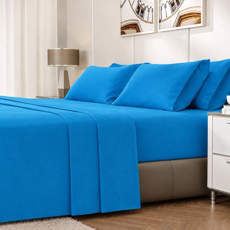 6-Piece Rayon From Bamboo Blend Sheet Set, Twin Sheet Set + 1 Fitted Sheet + 2 Pillowcases, Oregon Blue