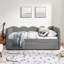 Lit de jour en vichy double avec couchette simple sans sommier, avec port USB et adorable tissu en forme de vague