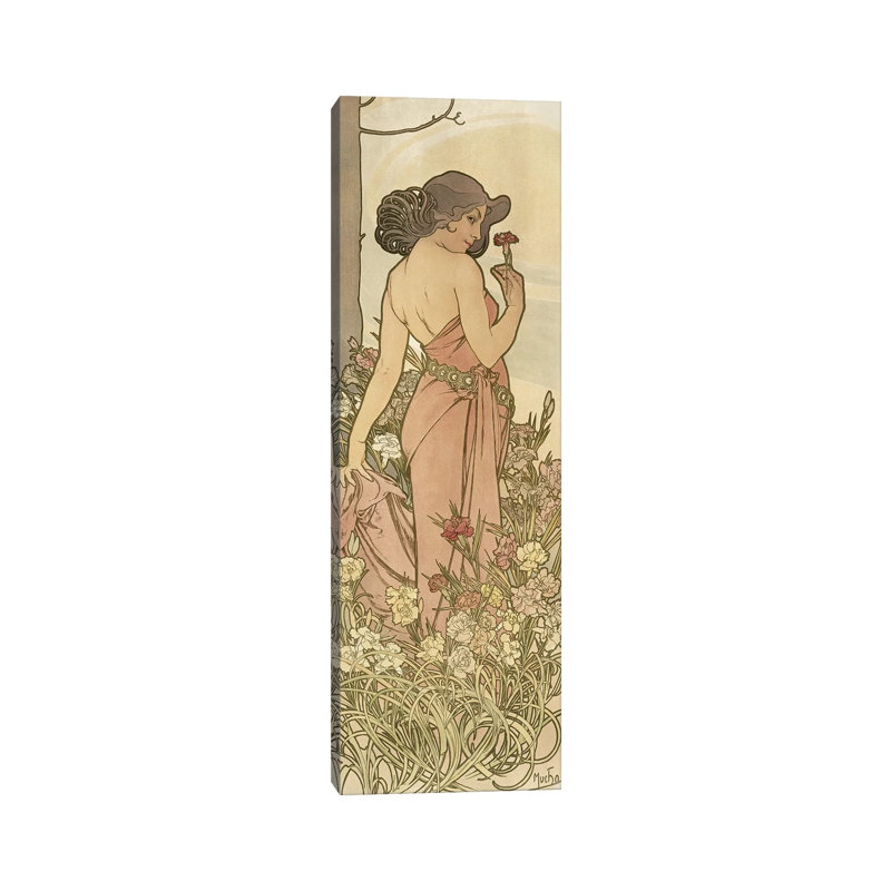The Flowers: Carnation, 1898 by Alphonse Mucha - Wrapped Canvas Painting, 30.48 cm H x 91.44 cm W x 3.175 cm D