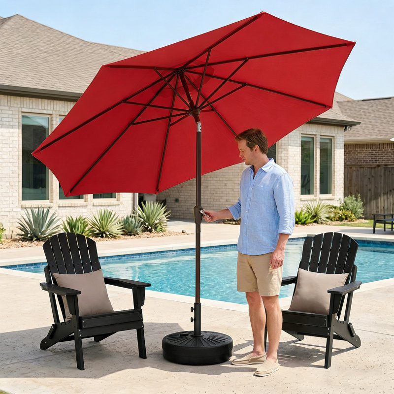 Parasol de patio 9 pi avec base, Red