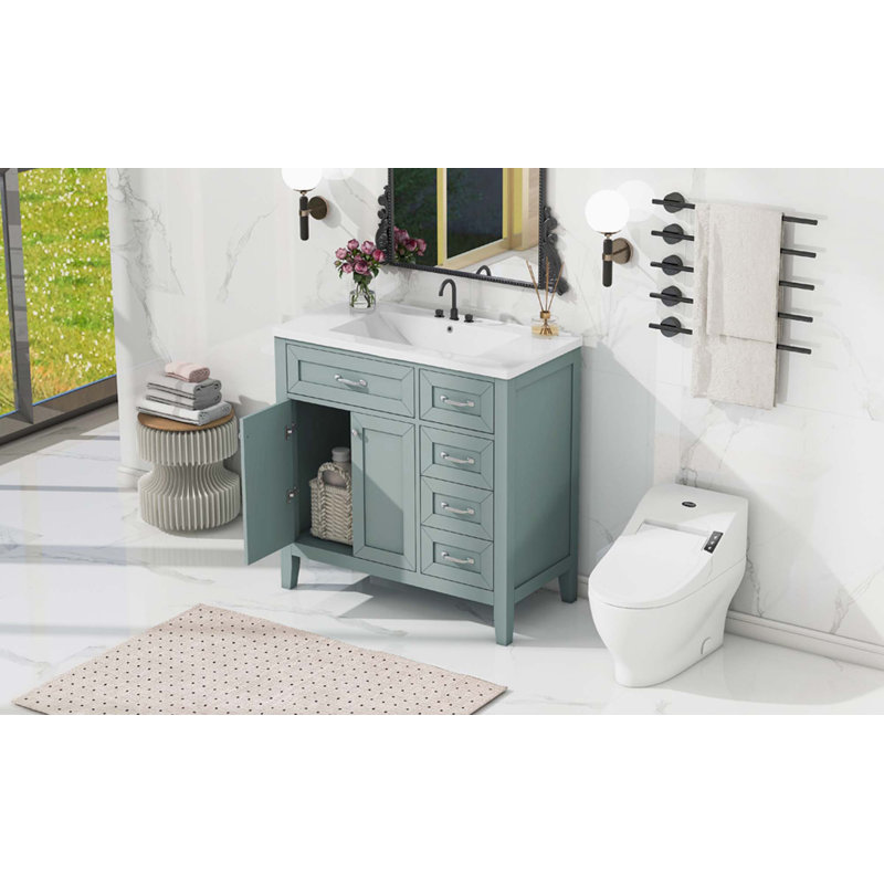 Meuble-lavabo 36 po avec lavabo, armoire de salle de bain avec tiroirs, structure solide et panneau de fibres à densité moyenne