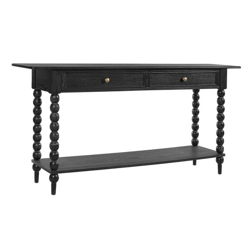 Liora Retro Console Table With 2 Drawers, Shelf, And Spherical Column Legs, Black