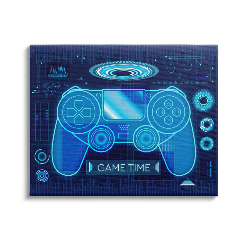 «Game Time Bold Blue», thème de jeu d'ordinateur par Ziwei Li - impression, Toile tendue, H 16 po x l 20 po x P 1,5 po