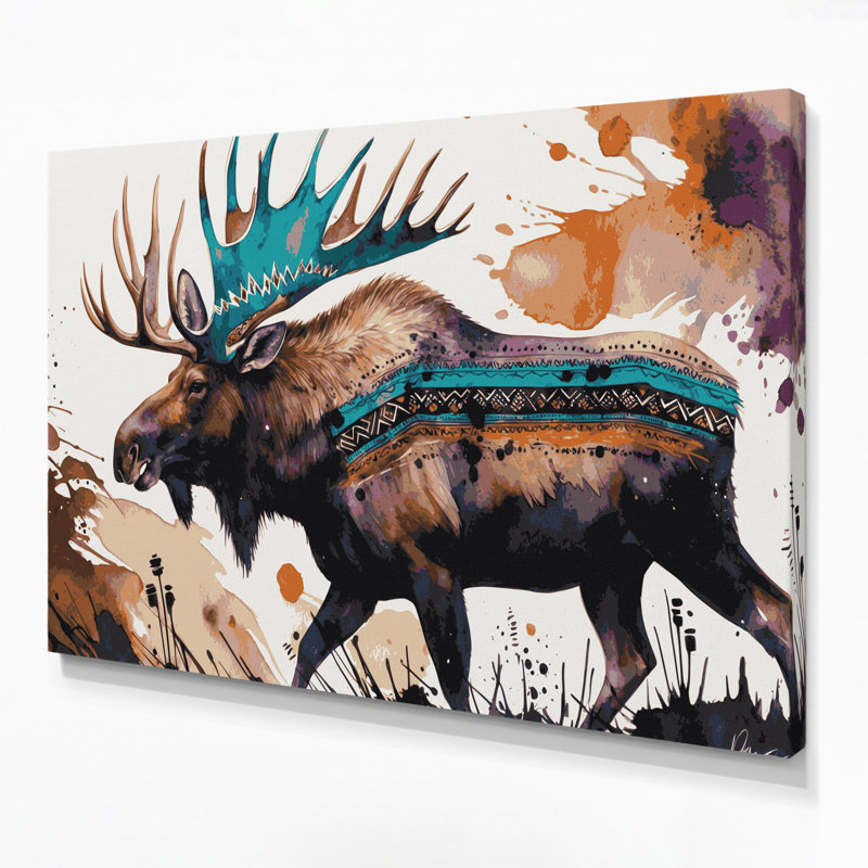«Southwestern Animals Moose», art mural gris sur toile 38, 12" H x 18" W