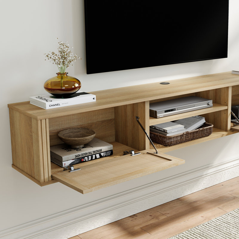Meuble télé flottant en bois manufacturé Haadiya, Naturel