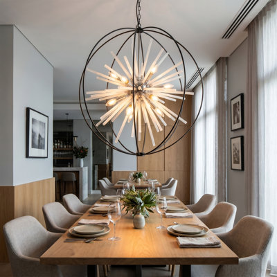 Modern 12-light Black And Chrome Globe Glass Tubes Decoration Chandelier For Living Room Foyer With No Bulbs Included