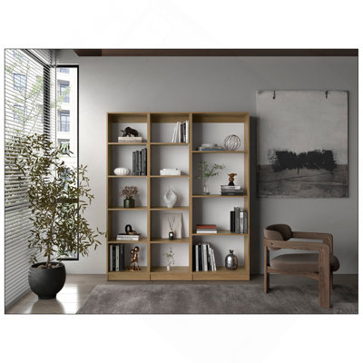 Ensemble de bibliothèque 3 pièces h 71,1 po avec tablettes ouvertes - Rangement modulaire - Chêne naturel