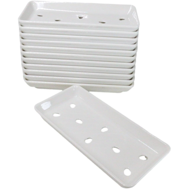 Ensemble de 12 assiettes à sashimis blanches avec trous d'égouttement 8 po x 3,75 po Neta Zara, Blanc
