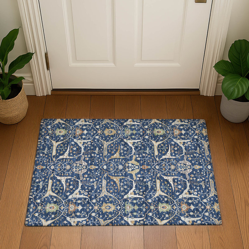 Premium Machine Washable Mayfield AMF2250 Global Rug, 1'8" x 2'6", Navy