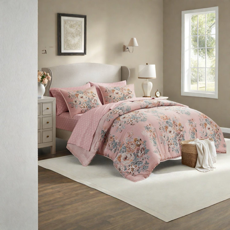 Piece Queen Bedding Sets, Soft Microfiber Floral Modern Home Style