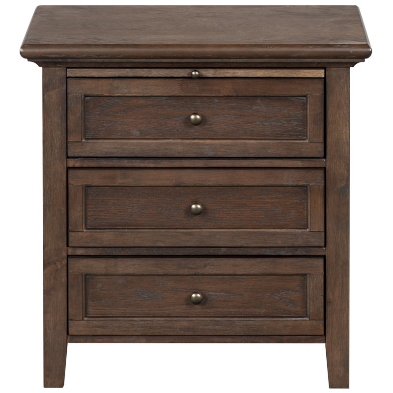 Trevor 3 Drawer Wood Nightstand, Dark Walnut