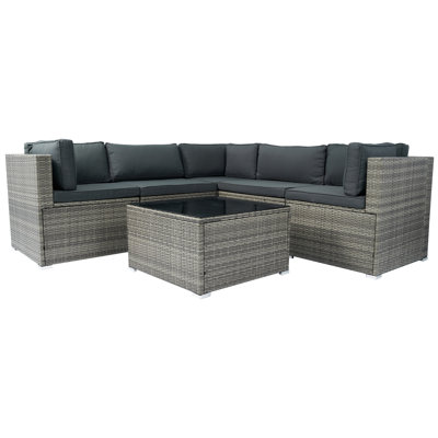 6 Pieces PE Rattan Sectional Outdoor Furniture Cushioned  Sofa Set  Wicker