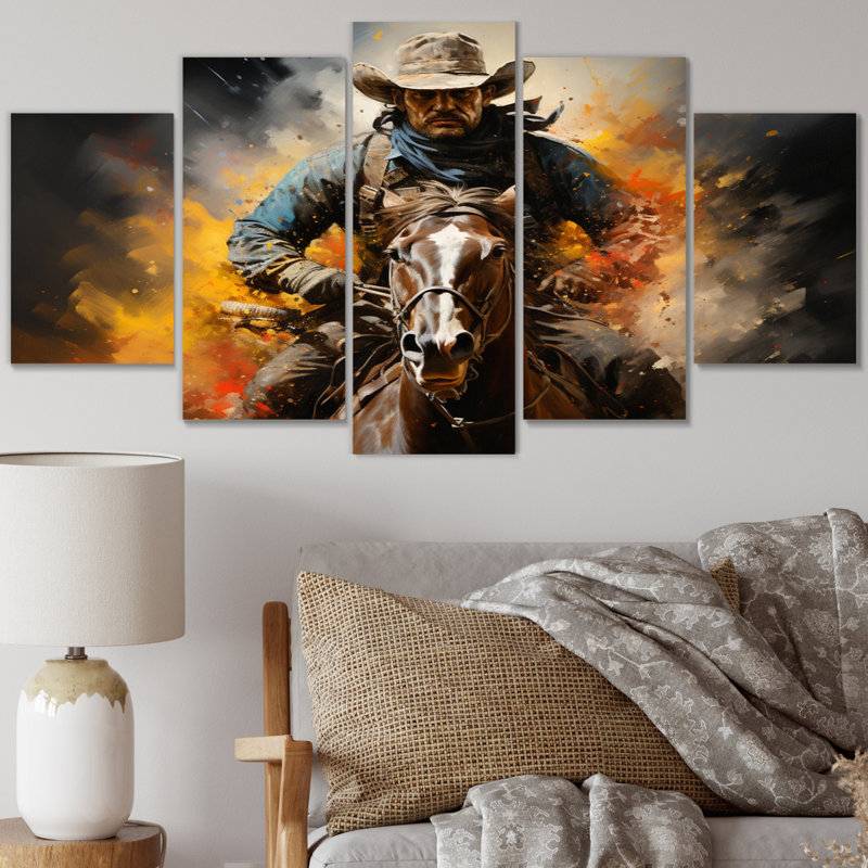 Art du pointillisme Western - art mural sur toile Western - 5 panneaux