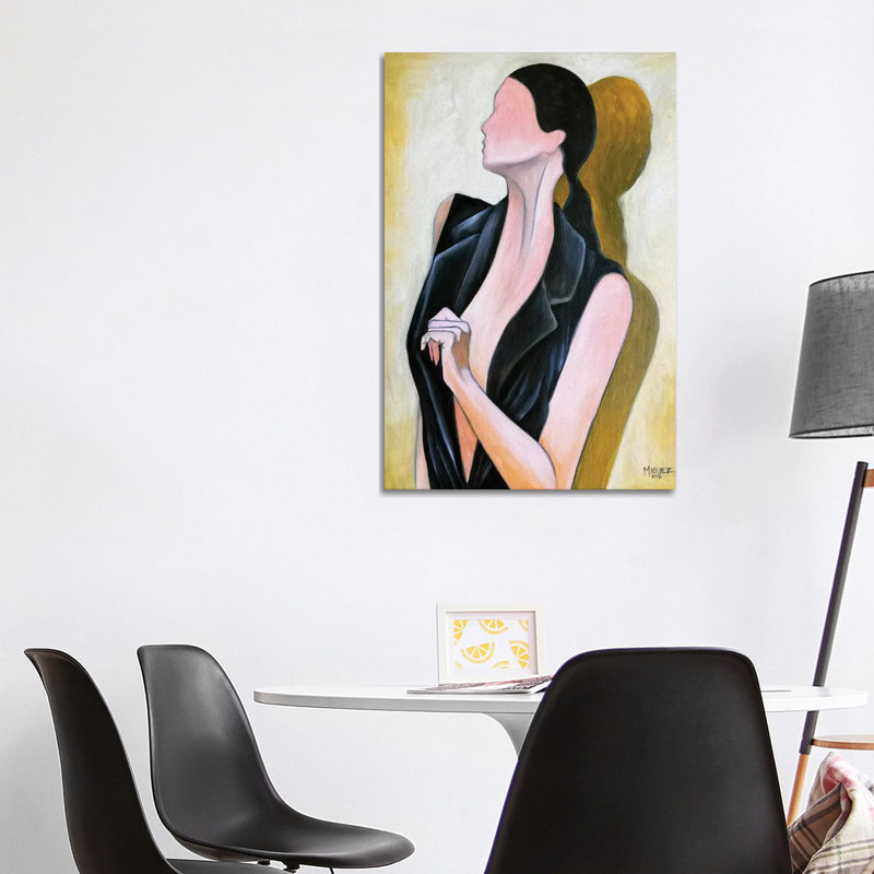 Study of Female with Black Vest 1 Piece Painting on Canvas, 101.6cm H x 66.04cm W x 3.81cm D, White Framed