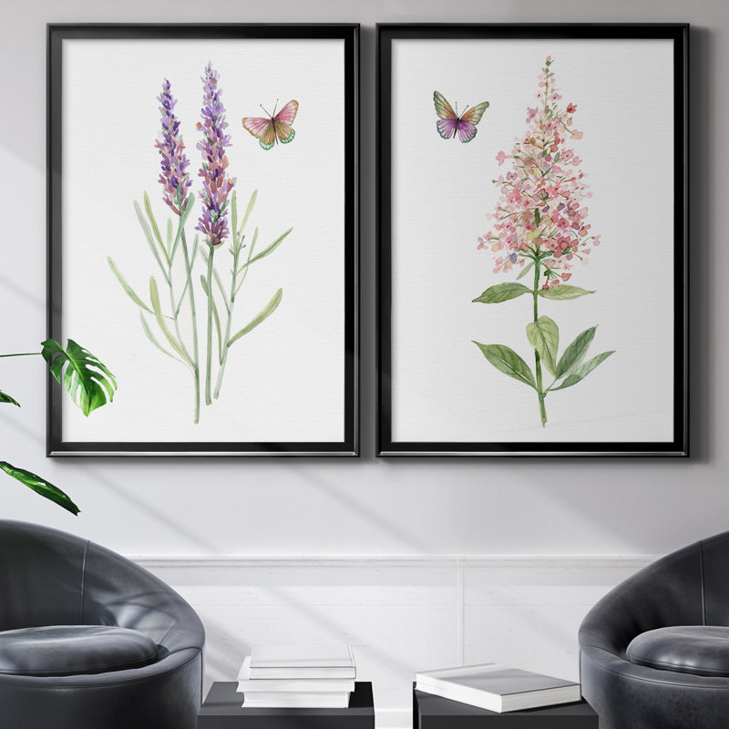 «Wildflower Botanical I», ensemble de 2 reproductions d'art, H 26,5 po x l 73 po x P 1,5 po, Toile encadrée noire