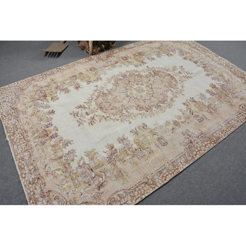 Tapis géométrique, tapis neutres, tapis turcs, tapis brun de luxe, tapis rétro, grands tapis de 5,6 x 8,7 pi