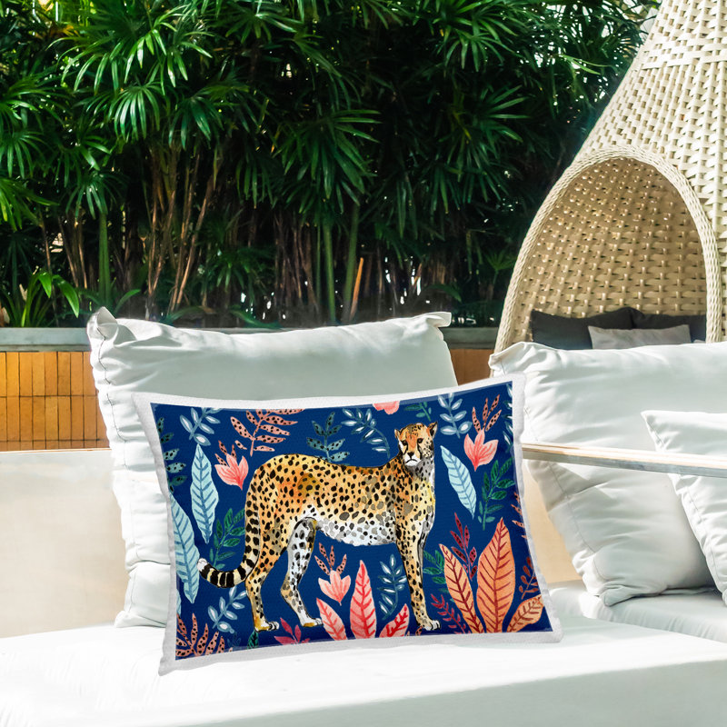 Coussin d'extérieur imprimé Jungle Plants & Cheetah par Elena Vladykina