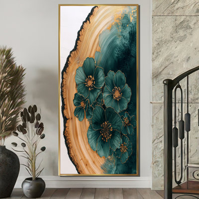 Fleurs vertes vertes sur glissade sur bois - Art sur toile